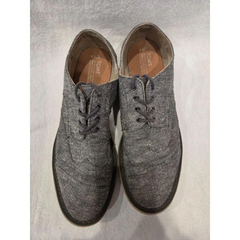 Toms Men Gray Slub Chambray Brogue Shoes Wingtip Canvas Oxford Lace Up Sz 10.5